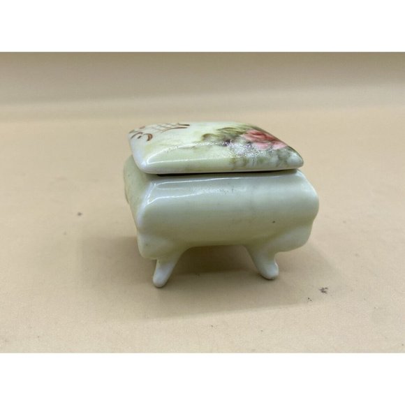 Vintage Skappers Miniature Porcelain Square Trinket Box Green Gold - Picture 6 of 10
